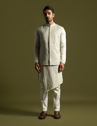 Gray bandi jacket and asymmetric kurta set