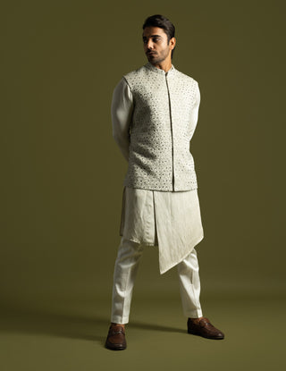 Gray bandi jacket and asymmetric kurta set