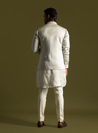 Gray linen satin nehru jacket and kurta set