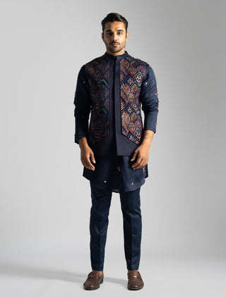 Navy blue nehru jacket and kurta set