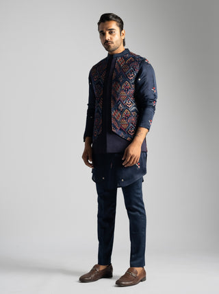 Navy blue nehru jacket and kurta set