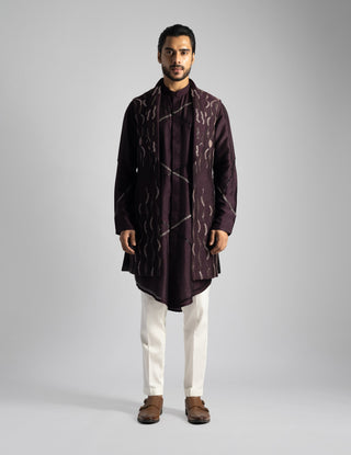 Plum long nehru jacket and kurta set