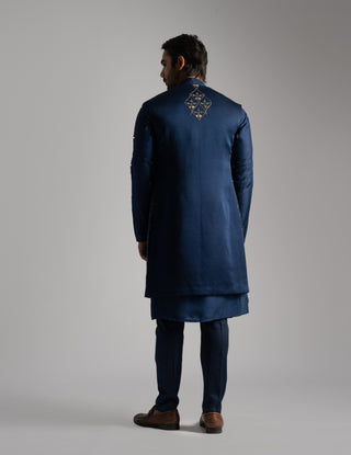 Bright blue long nehru jacket and kurta set