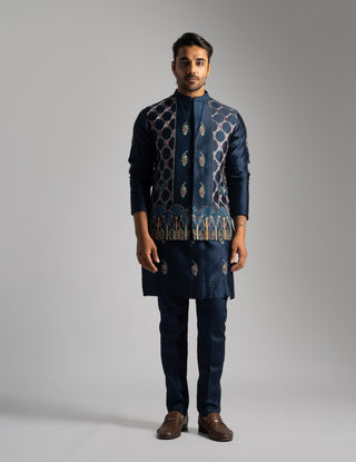 Royal blue nehru jacket and kurta set