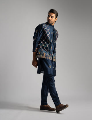 Royal blue nehru jacket and kurta set