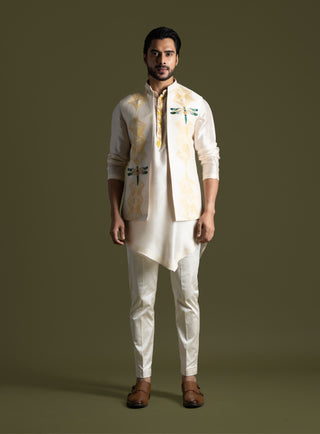 Cream open nehru jacket and kurta set