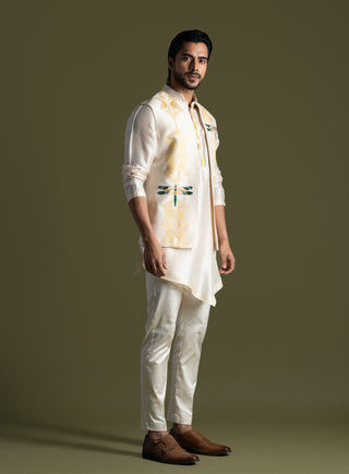 Cream open nehru jacket and kurta set