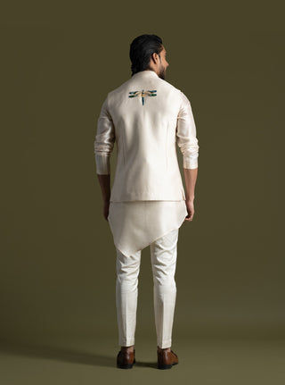 Cream open nehru jacket and kurta set