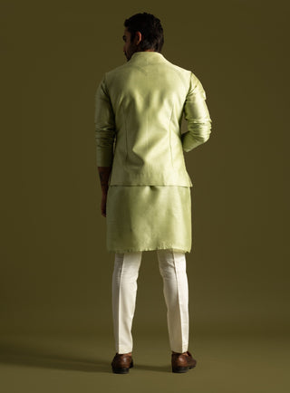 Pistachio green open nehru jacket and kurta set