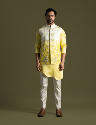 Cream to yellow nehru jacket and kurta set