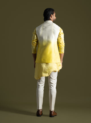 Cream to yellow nehru jacket and kurta set