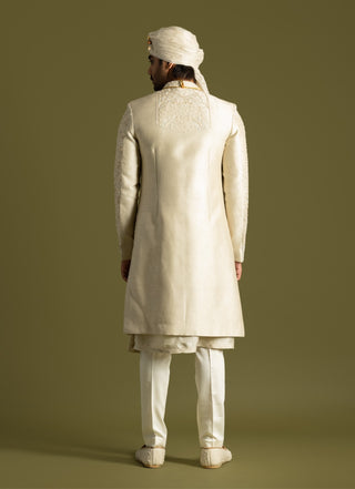 Beige threadwork sherwani set