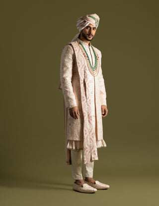 Powder pink tonal embroidery sherwani set