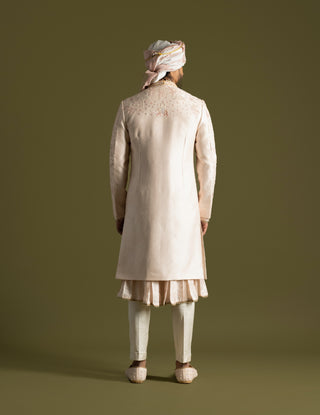 Powder pink tonal embroidery sherwani set