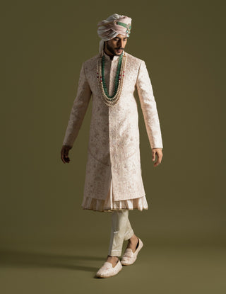 Powder pink tonal embroidery sherwani set