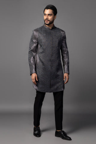 Deep llano gray embroidered achkan set