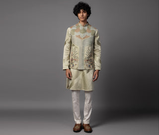 Green kasuti elephant nehru jacket with kurta and pajama