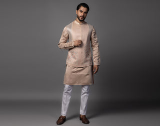 Pink kasuti butterfly nehru jacket with kurta and pajama