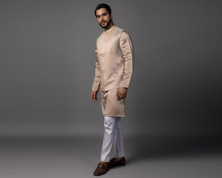 Pink kasuti butterfly nehru jacket with kurta and pajama