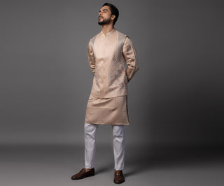 Pink kasuti butterfly nehru jacket with kurta and pajama