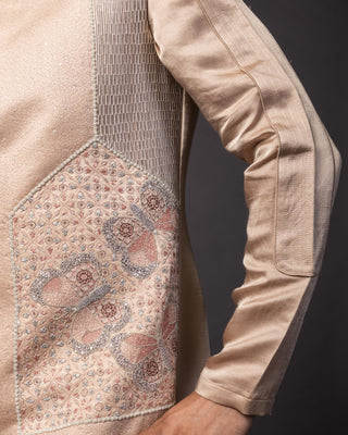 Pink kasuti butterfly nehru jacket with kurta and pajama