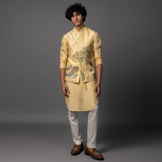 Yellow ram sita nehru jacket with kurta and pajama