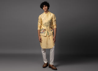 Yellow ram sita nehru jacket with kurta and pajama