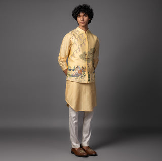 Yellow ram sita nehru jacket with kurta and pajama