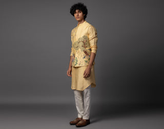 Yellow ram sita nehru jacket with kurta and pajama