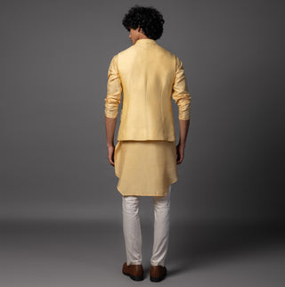 Yellow ram sita nehru jacket with kurta and pajama