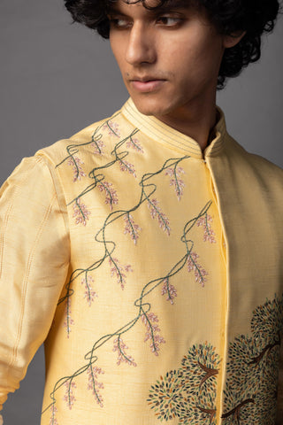 Yellow ram sita nehru jacket with kurta and pajama