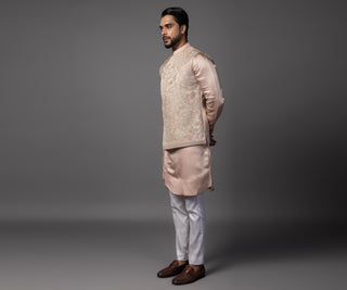 Pink kasuti geomteric butterfly nehru jacket with kurta and pajama