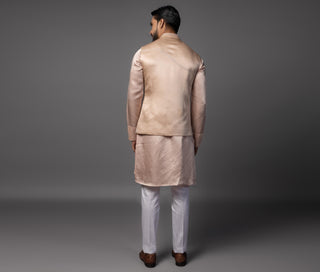 Pink kasuti geomteric butterfly nehru jacket with kurta and pajama