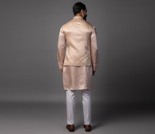 Pink kasuti geomteric butterfly nehru jacket with kurta and pajama