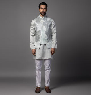 Blue petals nehru jacket with kurta and pajama