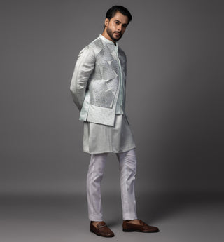 Blue petals nehru jacket with kurta and pajama