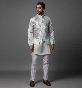 Blue petals nehru jacket with kurta and pajama