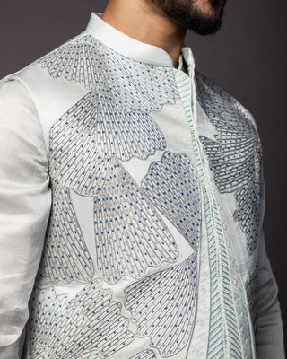 Blue petals nehru jacket with kurta and pajama