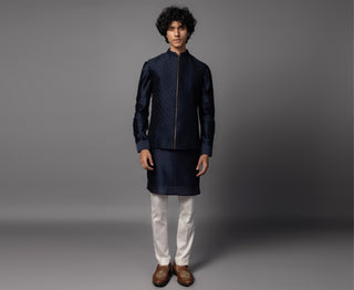 Blue lines nehru jacket with kurta and pajama