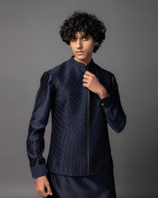 Blue lines nehru jacket with kurta and pajama