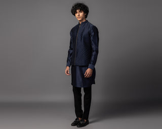 Blue lines nehru jacket with kurta and pajama