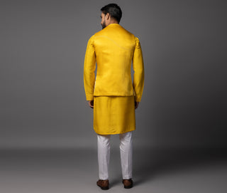 Yellow dahlia nehru jacket with kurta and pajama