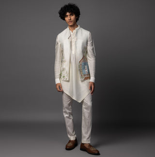 White the bird house nehru jacket with kurta and pajama