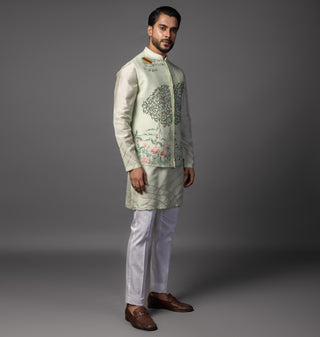 Green gautam buddha nehru jacket with kurta and pajama