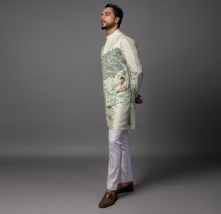 Green gautam buddha nehru jacket with kurta and pajama