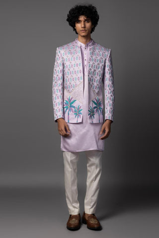 Lilac jacket with kurta and pajama