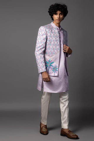 Lilac jacket with kurta and pajama