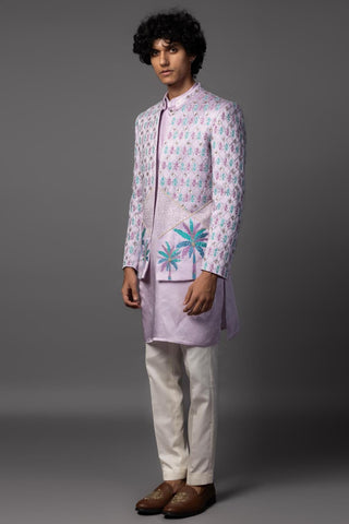 Lilac jacket with kurta and pajama