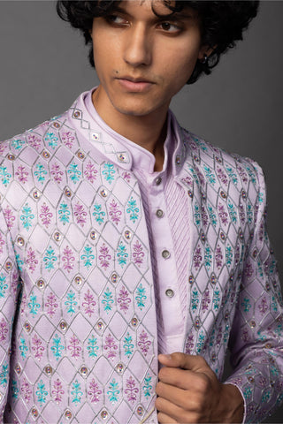 Lilac jacket with kurta and pajama