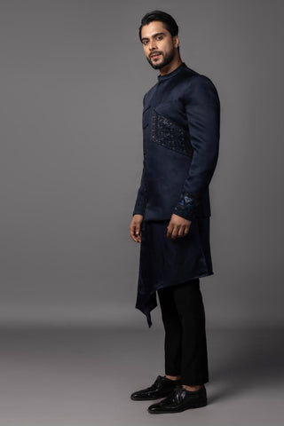 Blue navy rustle-jacket with kurta and pajama